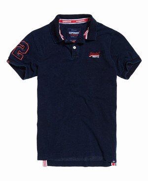 Superdry Classic Pique Férfi Póló Sötétkék | XLJMA5980